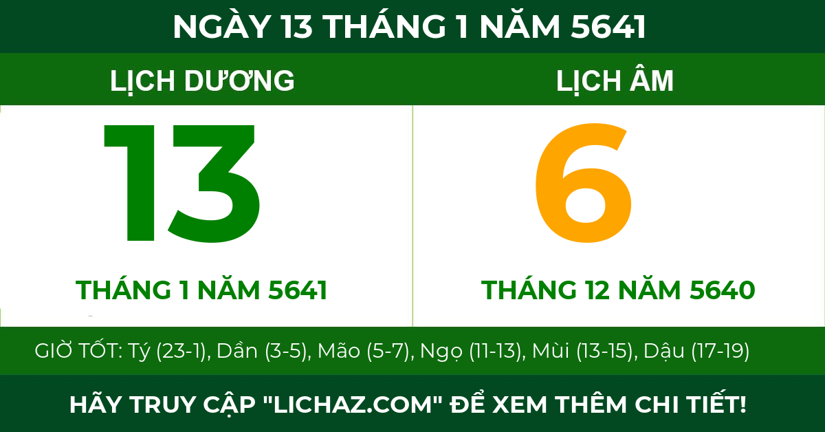 lịch âm ngày 13 tháng 1 năm 5641