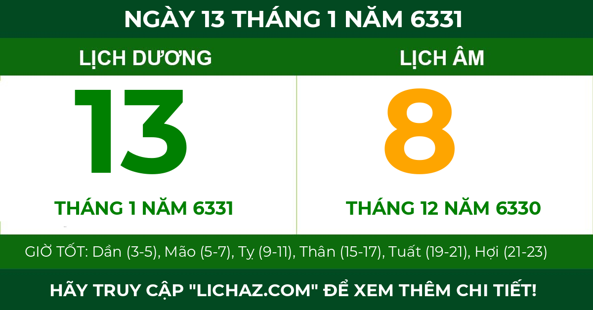 lịch âm ngày 13 tháng 1 năm 6331