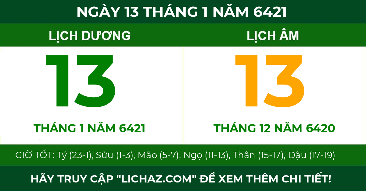 lịch âm ngày 13 tháng 1 năm 6421