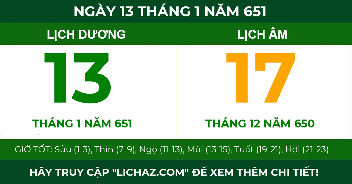 lịch âm ngày 13 tháng 1 năm 651
