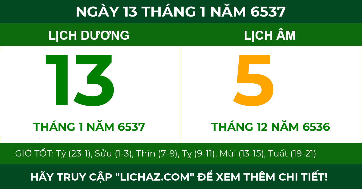 lịch âm ngày 13 tháng 1 năm 6537