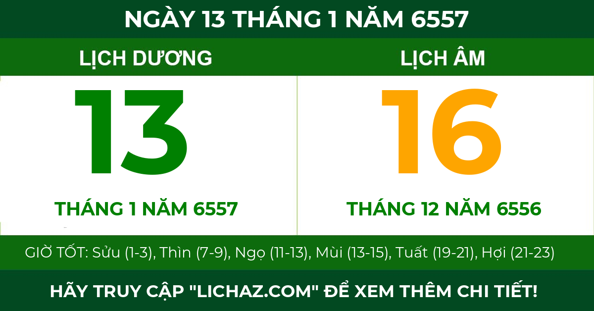 lịch âm ngày 13 tháng 1 năm 6557