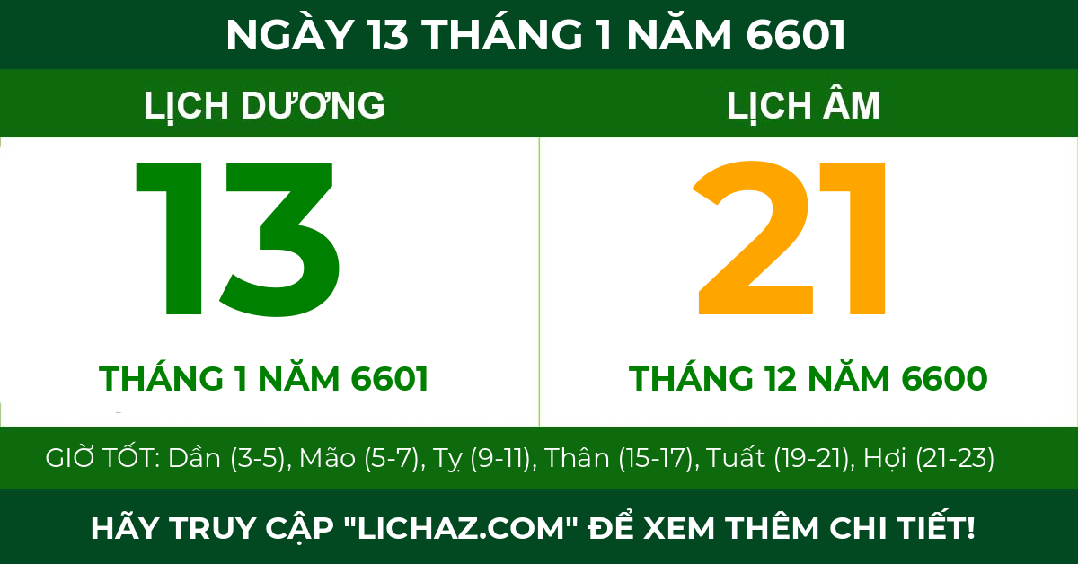 lịch âm ngày 13 tháng 1 năm 6601