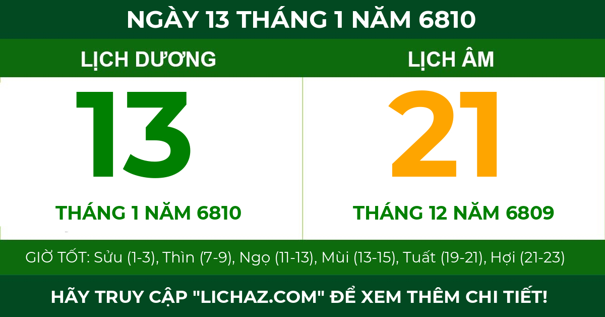 lịch âm ngày 13 tháng 1 năm 6810