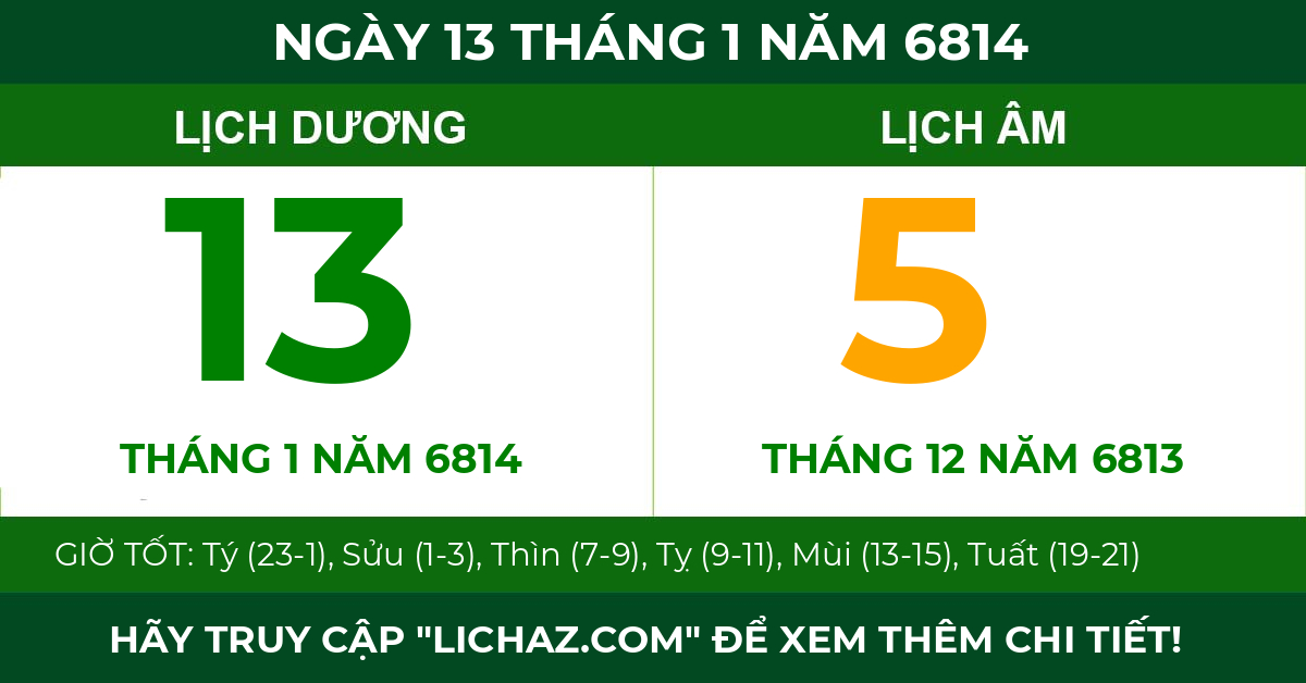 lịch âm ngày 13 tháng 1 năm 6814