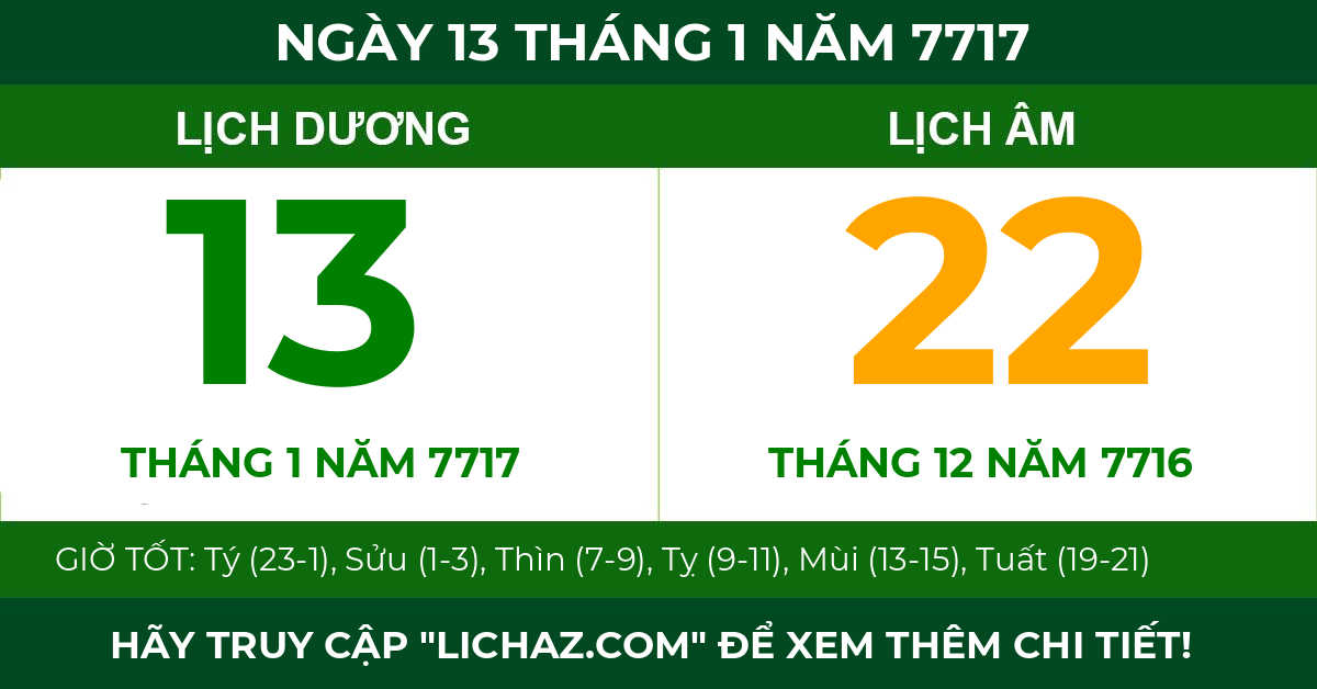 lịch âm ngày 13 tháng 1 năm 7717
