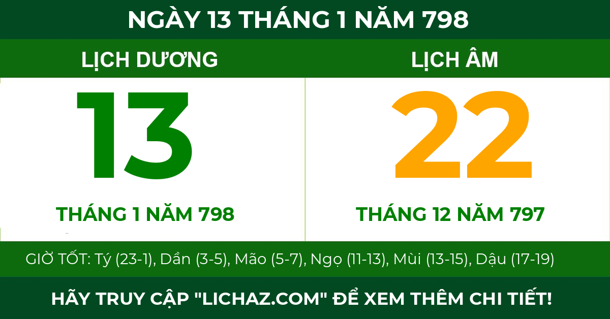 lịch âm ngày 13 tháng 1 năm 798