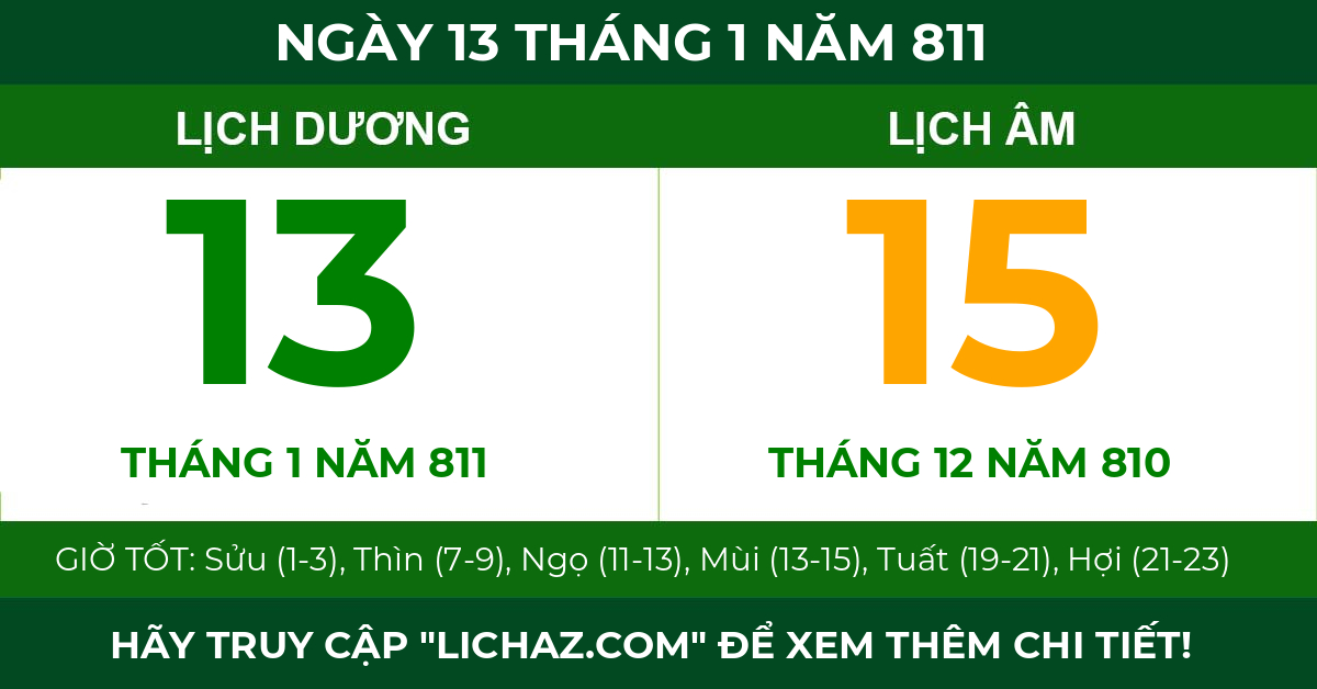 lịch âm ngày 13 tháng 1 năm 811