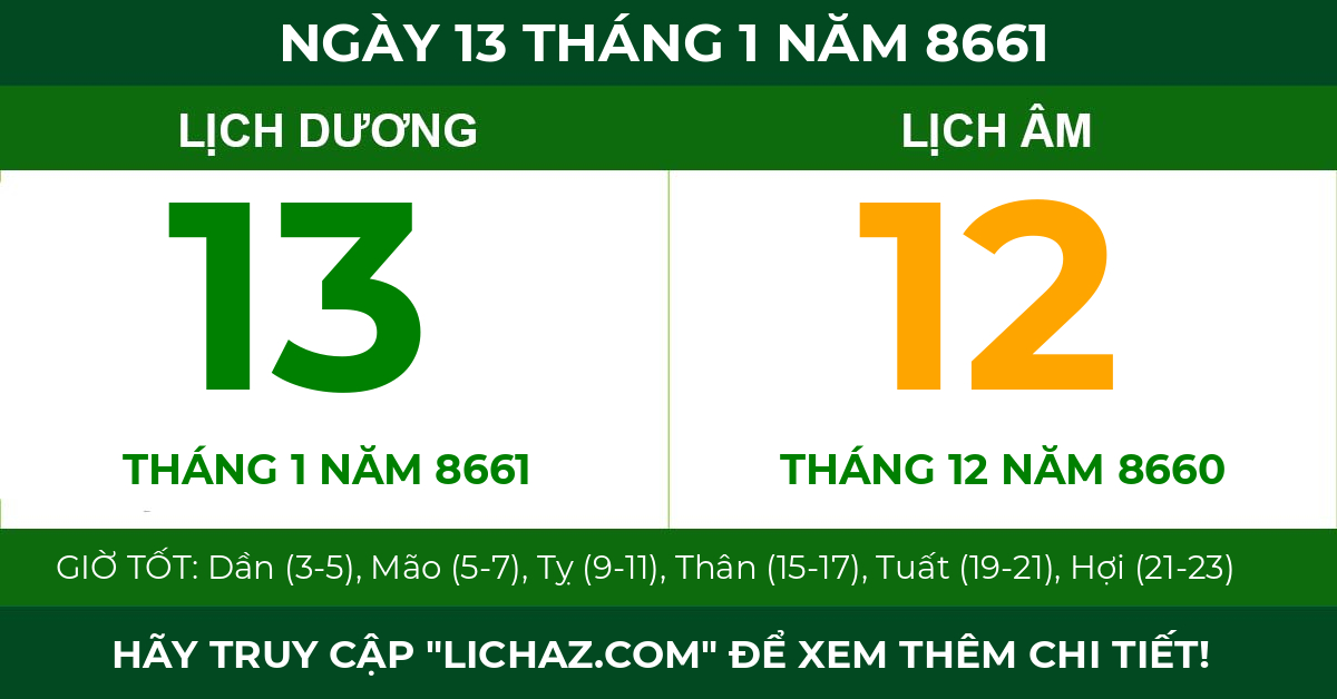 lịch âm ngày 13 tháng 1 năm 8661