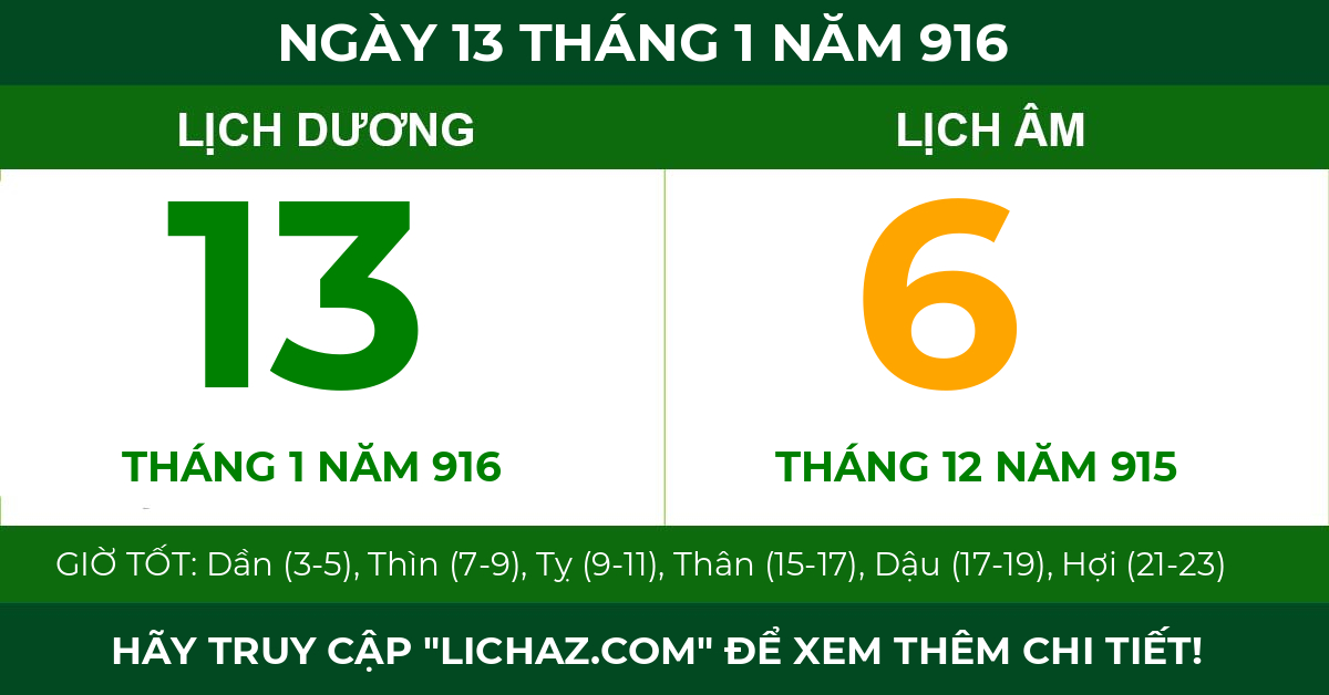 lịch âm ngày 13 tháng 1 năm 916