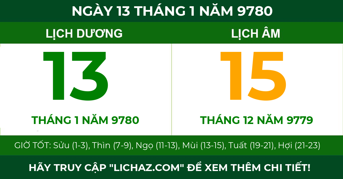 lịch âm ngày 13 tháng 1 năm 9780