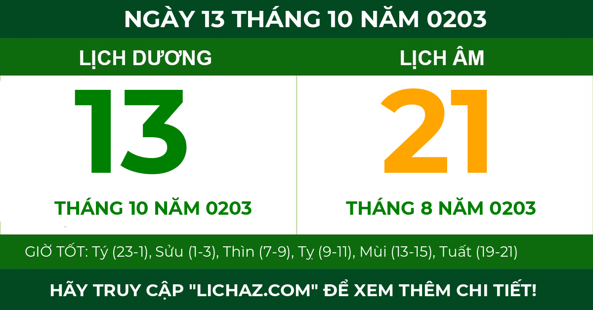 lịch âm ngày 13 tháng 10 năm 0203