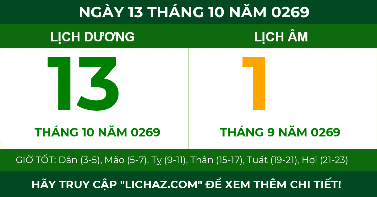 lịch âm ngày 13 tháng 10 năm 0269