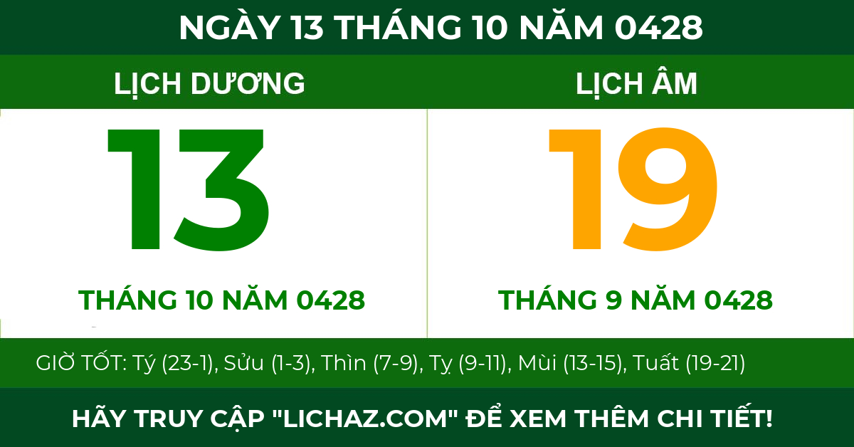lịch âm ngày 13 tháng 10 năm 0428