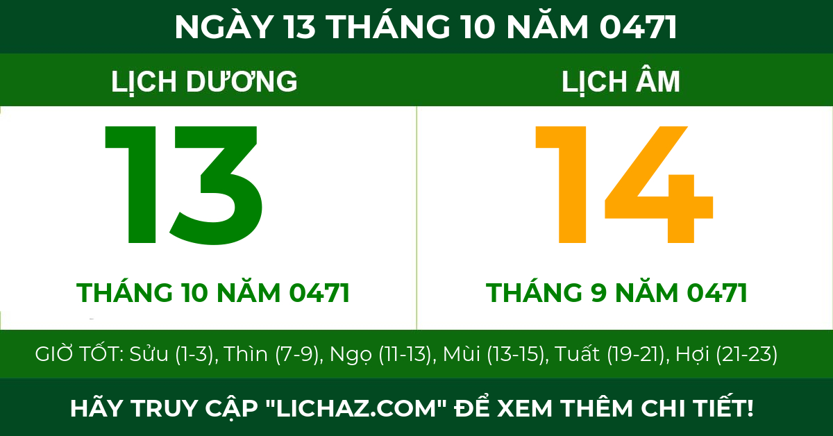 lịch âm ngày 13 tháng 10 năm 0471