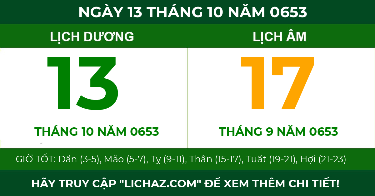 lịch âm ngày 13 tháng 10 năm 0653