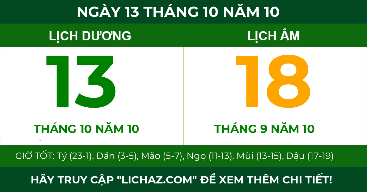 lịch âm ngày 13 tháng 10 năm 10