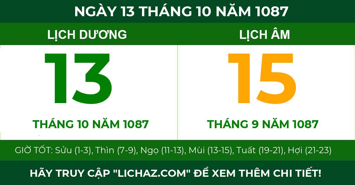 lịch âm ngày 13 tháng 10 năm 1087