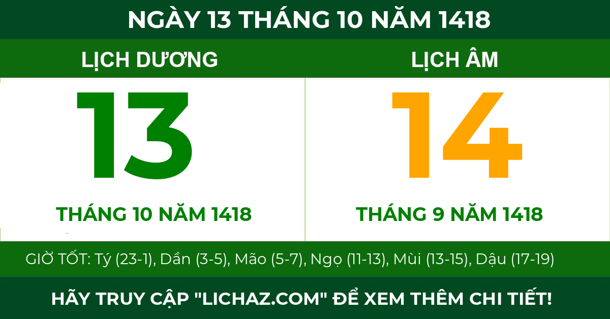 lịch âm ngày 13 tháng 10 năm 1418