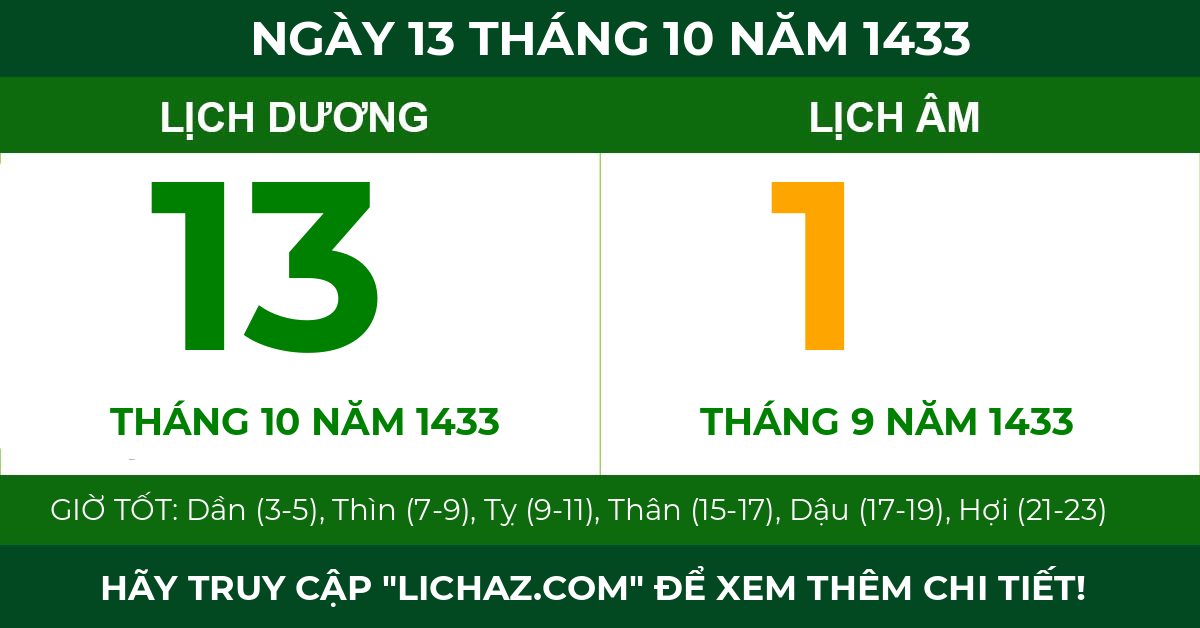 lịch âm ngày 13 tháng 10 năm 1433