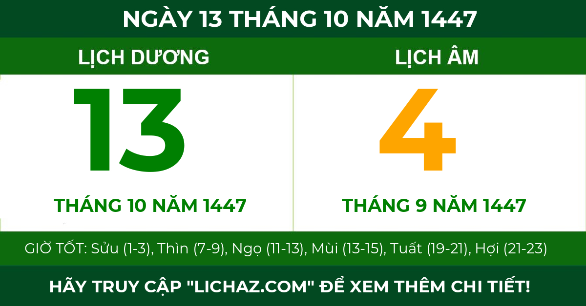lịch âm ngày 13 tháng 10 năm 1447