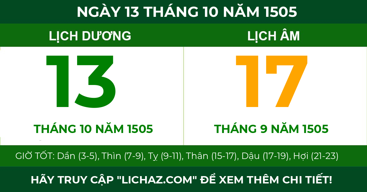 lịch âm ngày 13 tháng 10 năm 1505