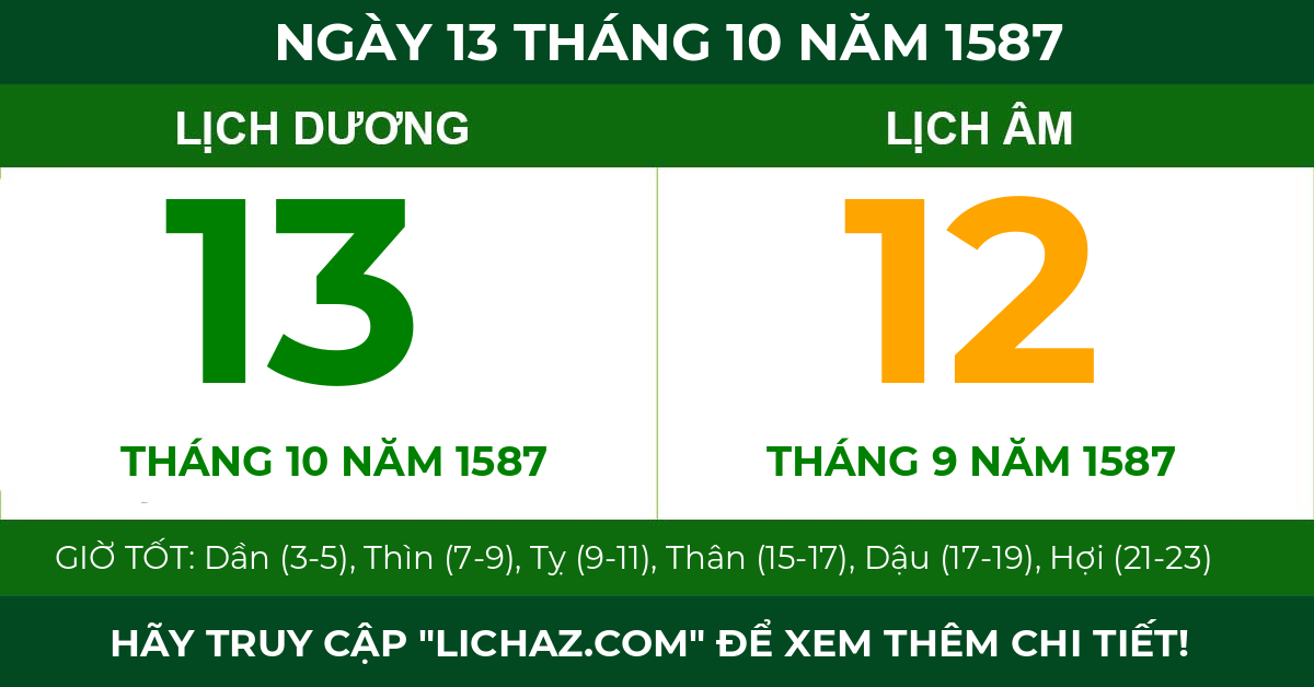 lịch âm ngày 13 tháng 10 năm 1587