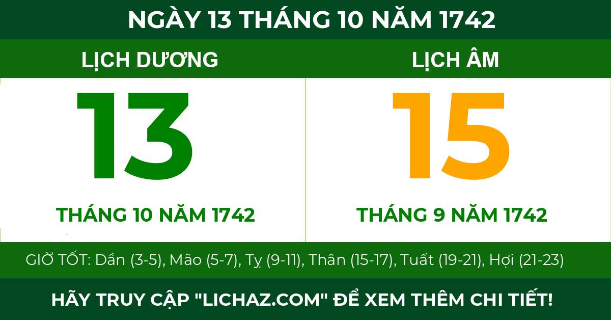 lịch âm ngày 13 tháng 10 năm 1742