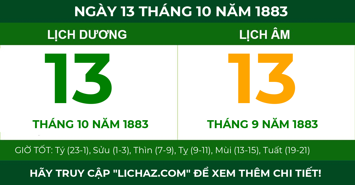 lịch âm ngày 13 tháng 10 năm 1883
