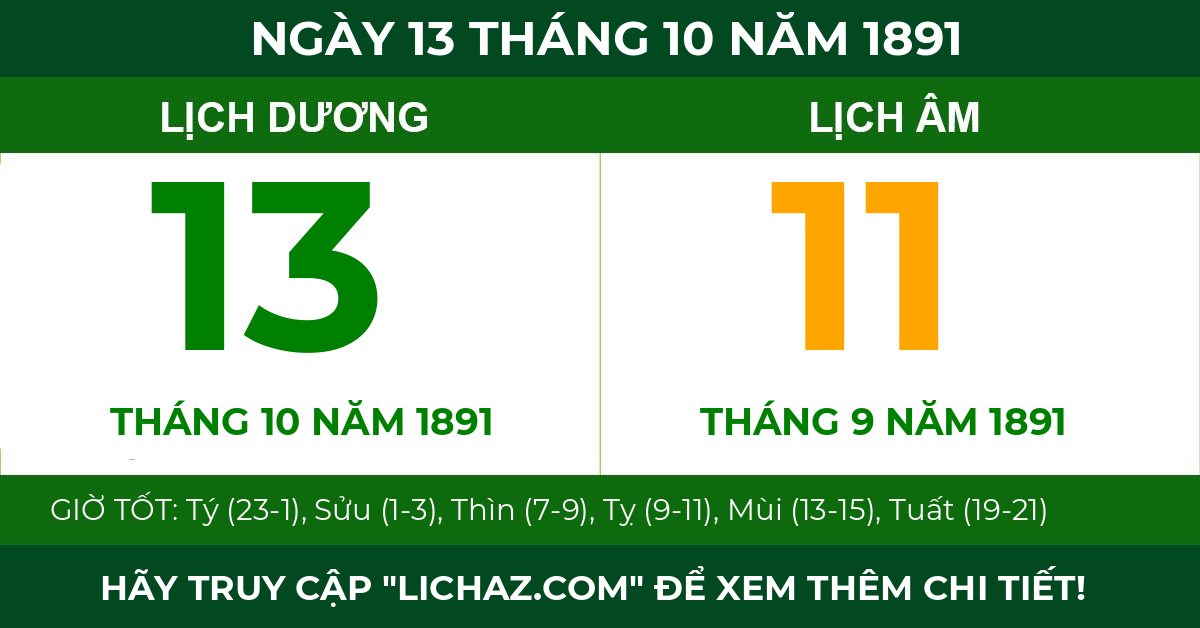 lịch âm ngày 13 tháng 10 năm 1891