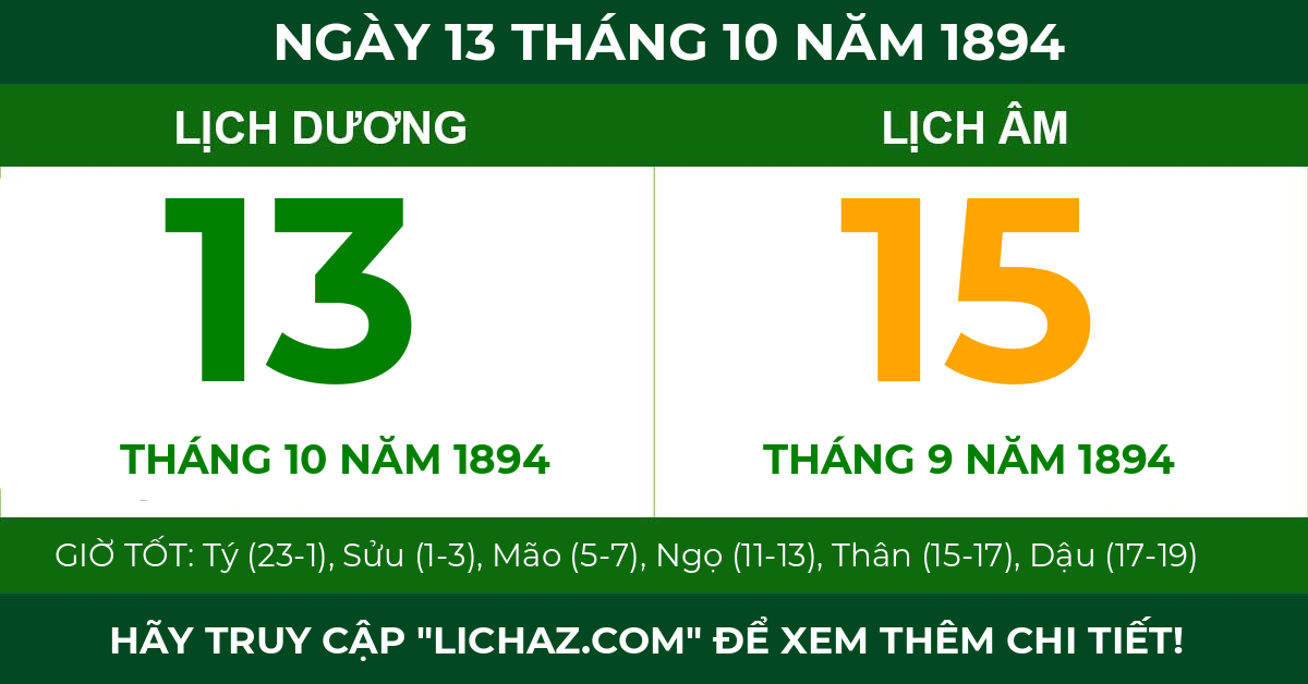 lịch âm ngày 13 tháng 10 năm 1894