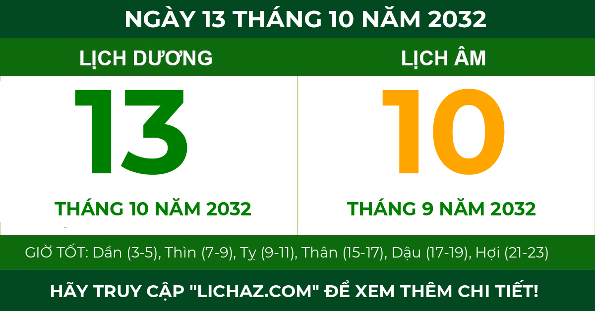 lịch âm ngày 13 tháng 10 năm 2032