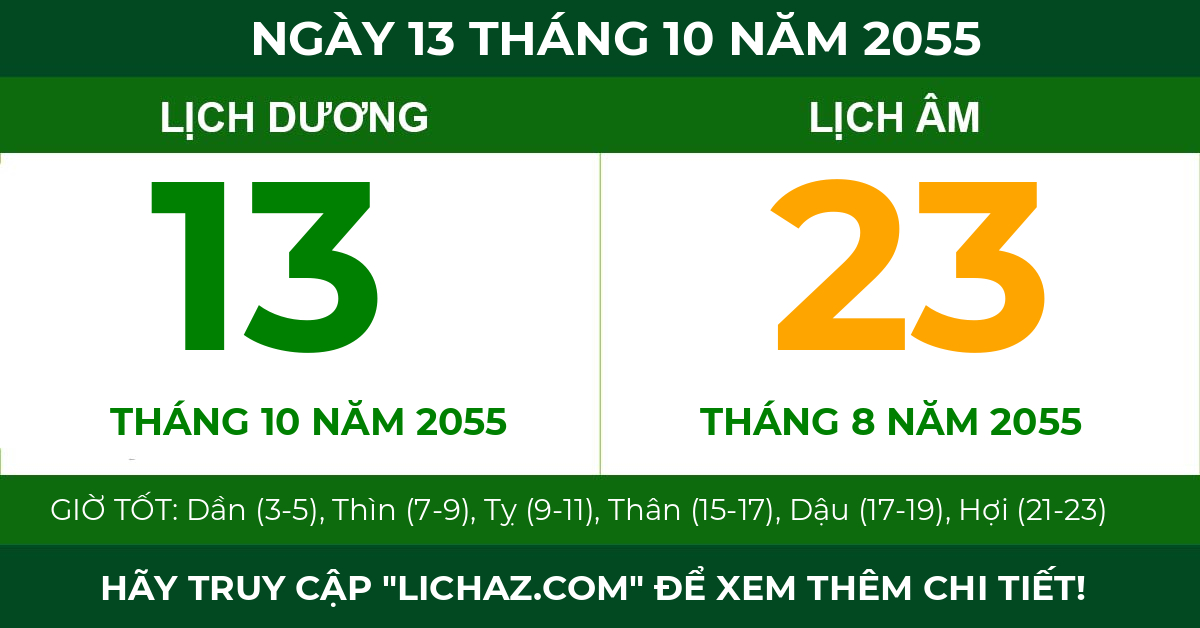 lịch âm ngày 13 tháng 10 năm 2055