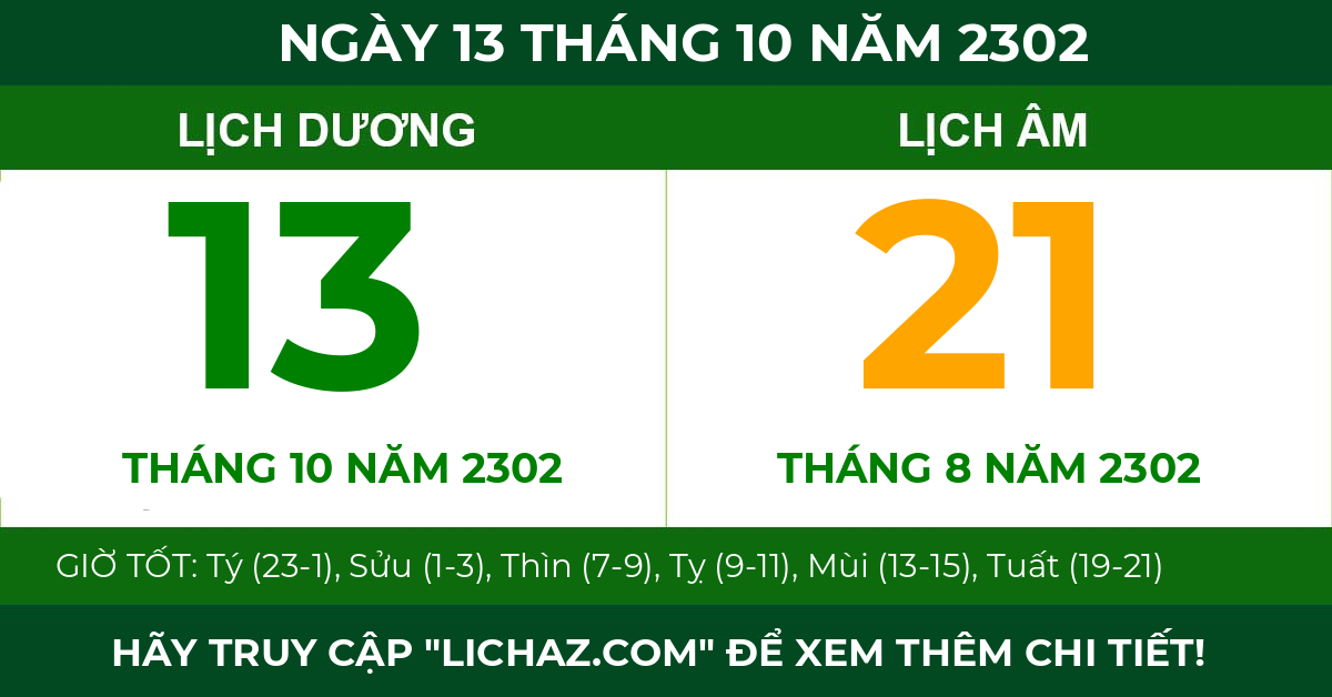 lịch âm ngày 13 tháng 10 năm 2302