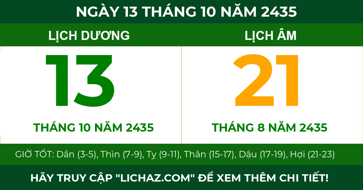 lịch âm ngày 13 tháng 10 năm 2435