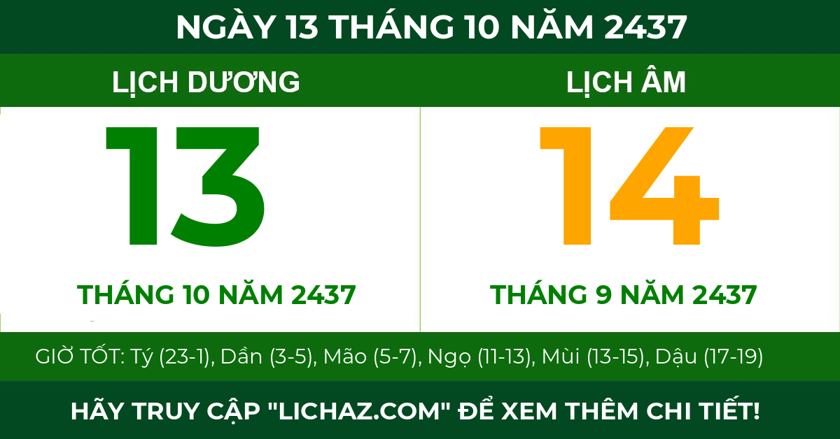 lịch âm ngày 13 tháng 10 năm 2437