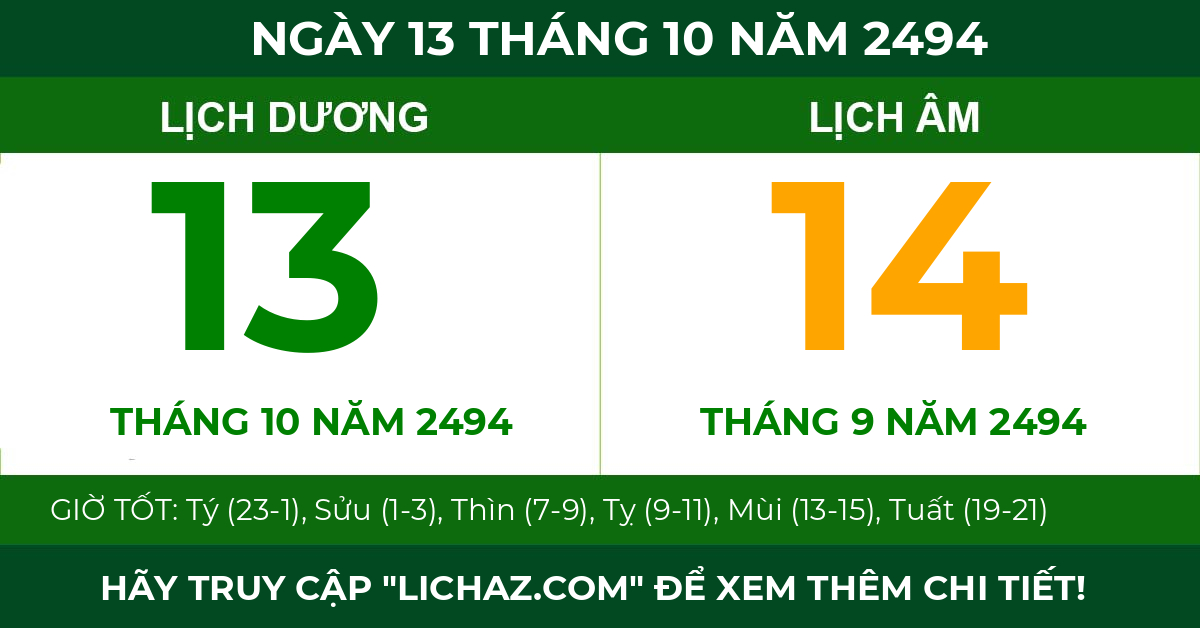lịch âm ngày 13 tháng 10 năm 2494