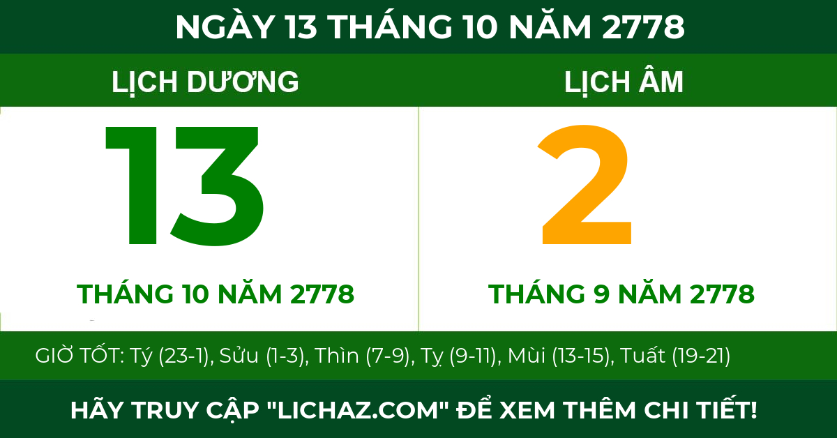lịch âm ngày 13 tháng 10 năm 2778