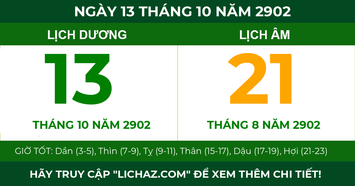 lịch âm ngày 13 tháng 10 năm 2902