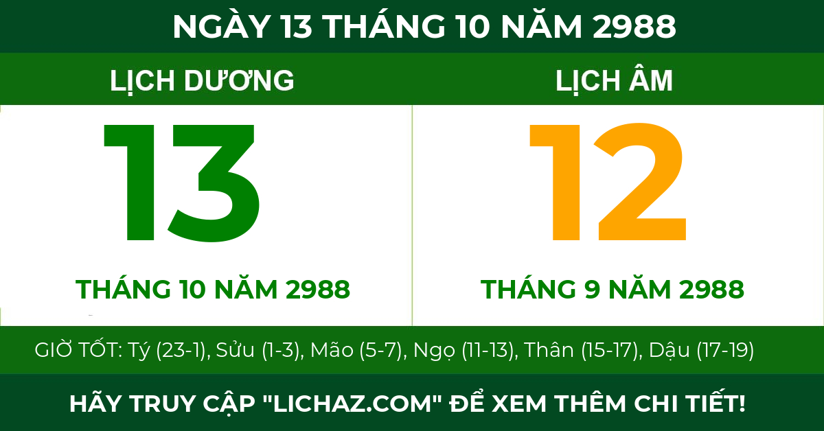 lịch âm ngày 13 tháng 10 năm 2988