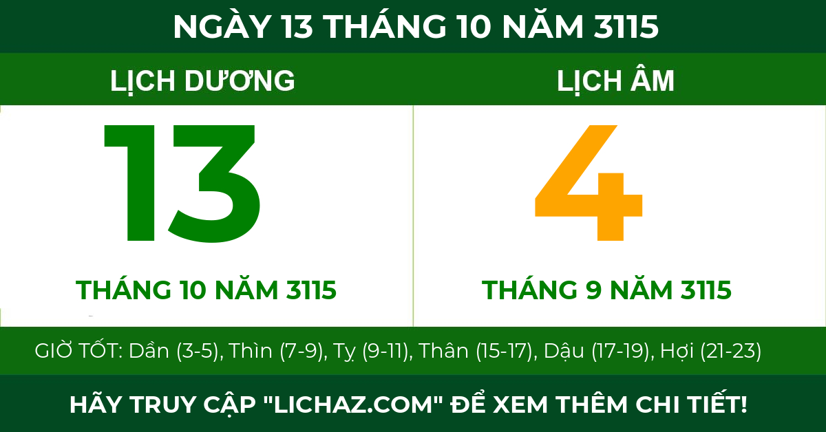 lịch âm ngày 13 tháng 10 năm 3115