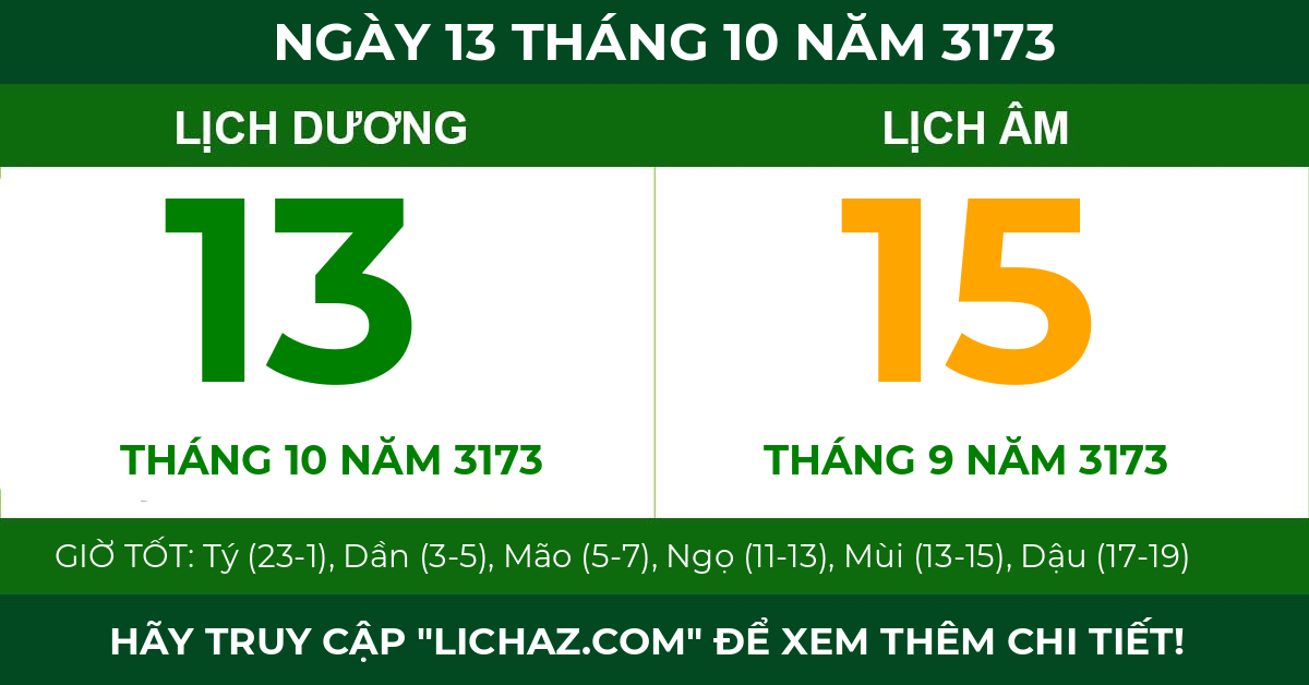 lịch âm ngày 13 tháng 10 năm 3173