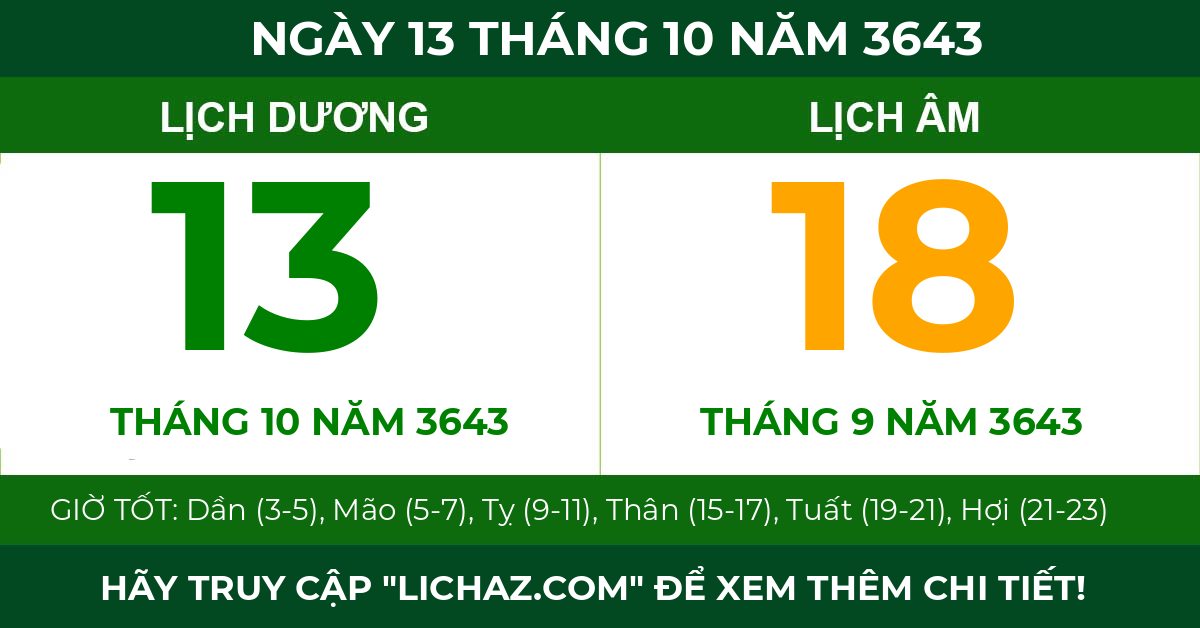 lịch âm ngày 13 tháng 10 năm 3643