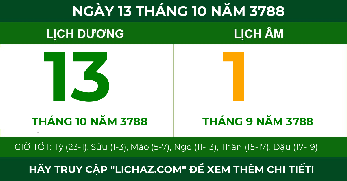 lịch âm ngày 13 tháng 10 năm 3788