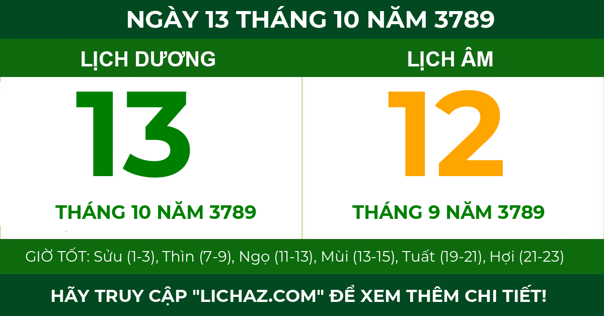 lịch âm ngày 13 tháng 10 năm 3789