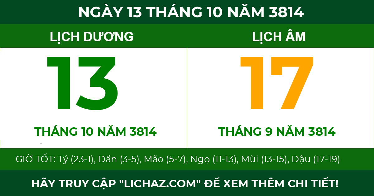 lịch âm ngày 13 tháng 10 năm 3814
