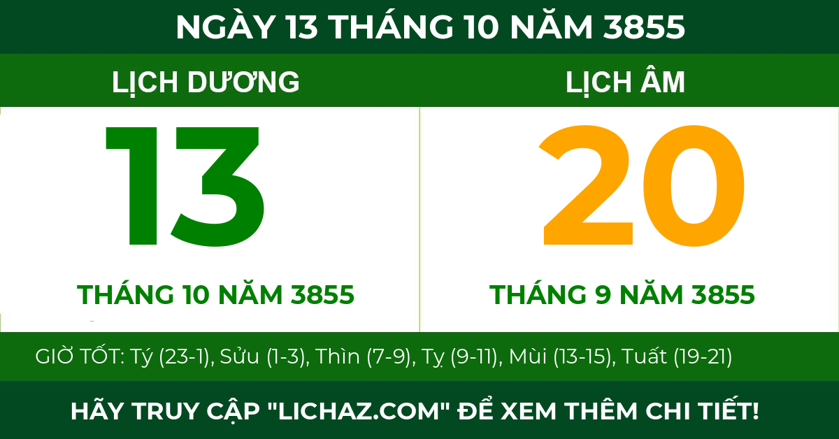 lịch âm ngày 13 tháng 10 năm 3855