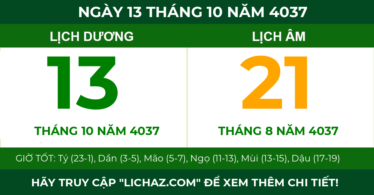 lịch âm ngày 13 tháng 10 năm 4037