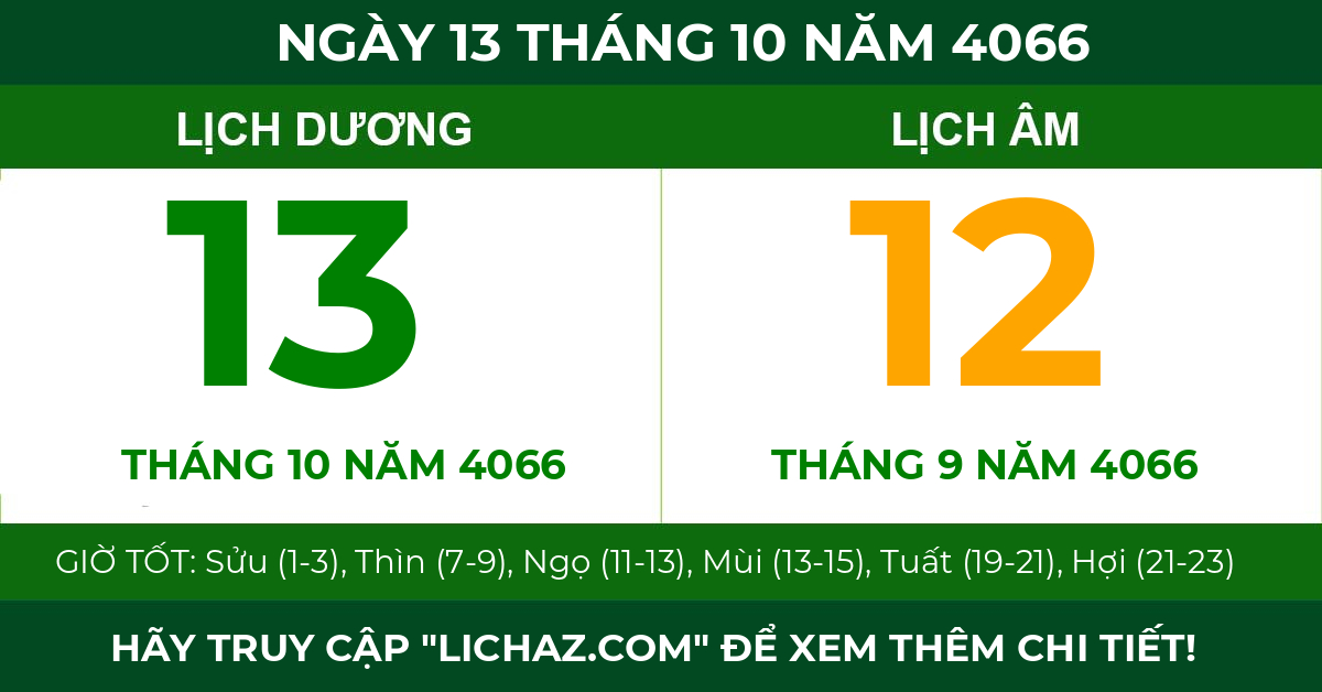 lịch âm ngày 13 tháng 10 năm 4066