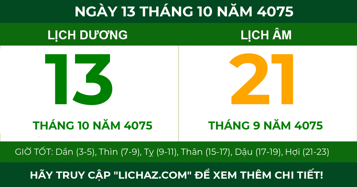 lịch âm ngày 13 tháng 10 năm 4075
